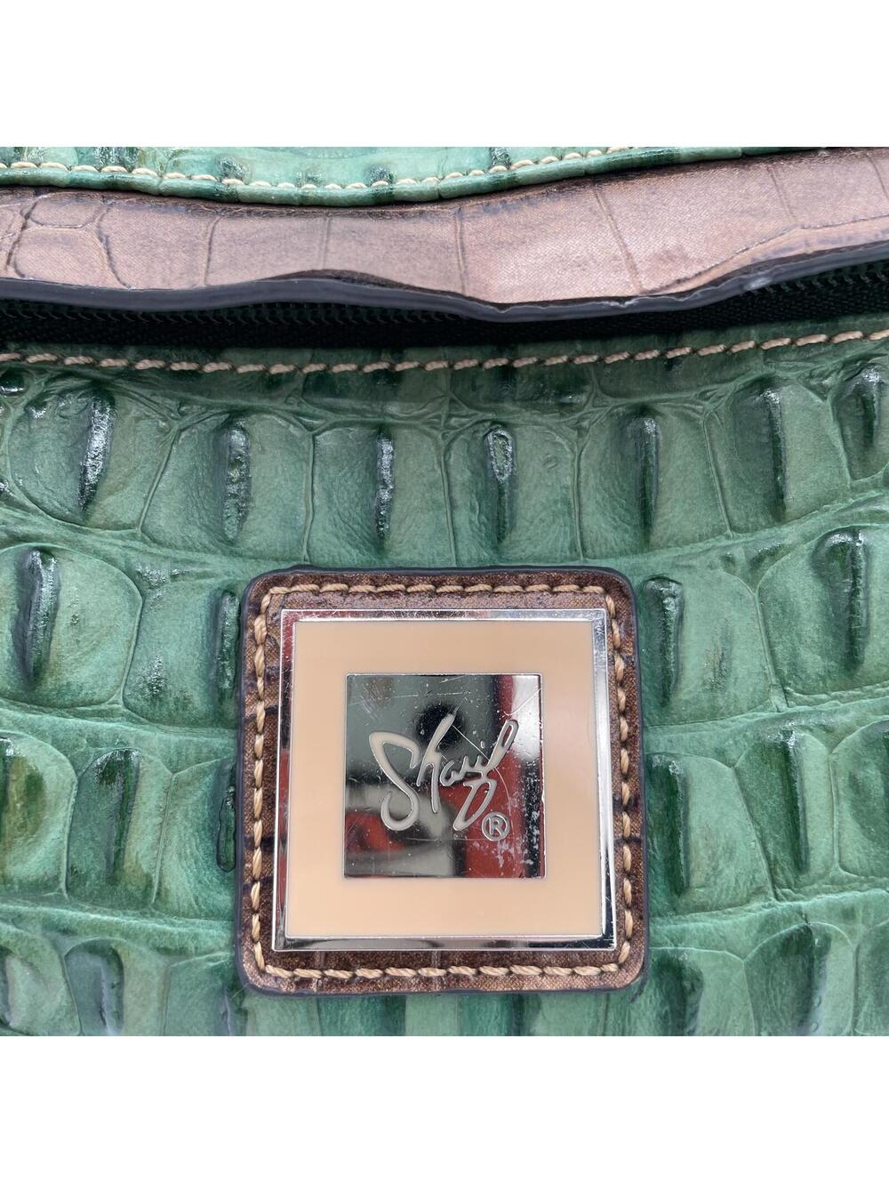 Sharif Large Teal Embossed Leather Tote Croc Print Satchel Shoulder Bag Charm - Picture 4 of 9